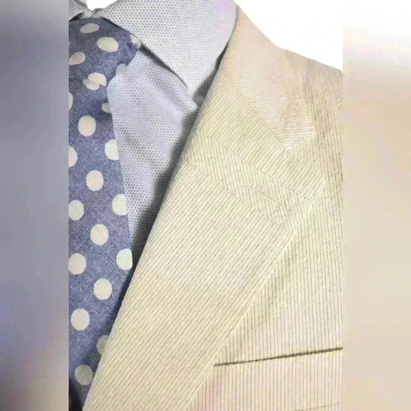 PAUL SMITH Beige White Cotton Stripe Seersucker Summer Slim Suit 44R Italy - Picture 5 of 8